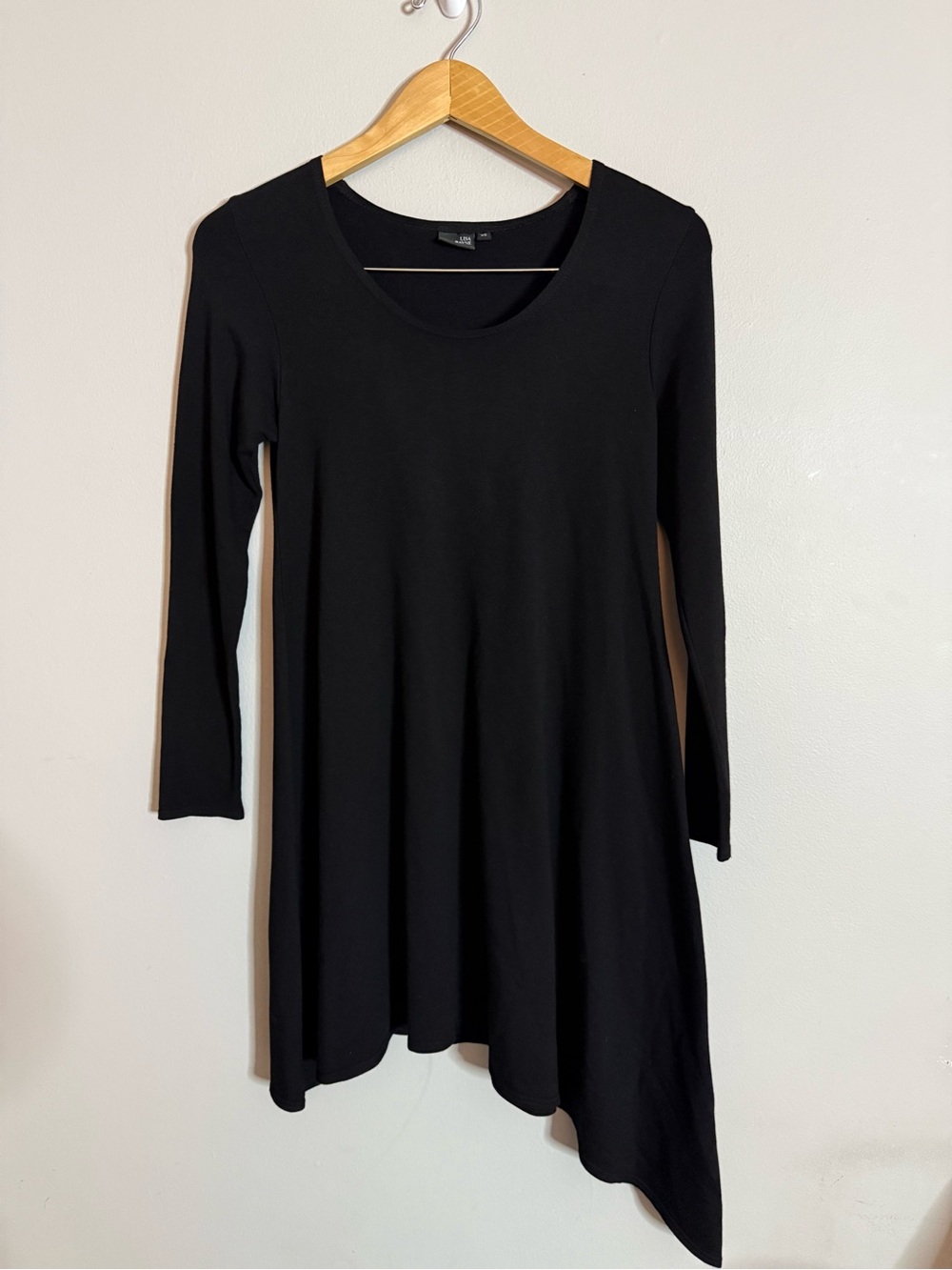 Lisa Bayne Women’s XS Dress Black Asymmetric Hem Long Sleeve Dress Bamboo